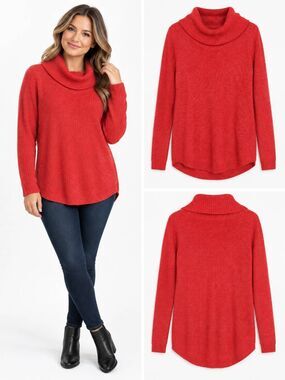 AB Studio XL Red Sparkle Cowl neck Sweater NWT